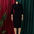 thumbnail image 3 of AURA Plus Size Elegant African Bodycon Midi Dress Large Lapel Three Quarter Sleeve High Waist Work Office Dress, 3 of 10