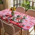 thumbnail image 3 of Valentine's Day Table Cloths for 5 Foot Rectangle Tables, Gnomes Roses Loves Romantic Watercolor Patio Waterproof Elastic Fitted Tablecloths, Washable Rectangular Table Cover for Camping, 3 of 8