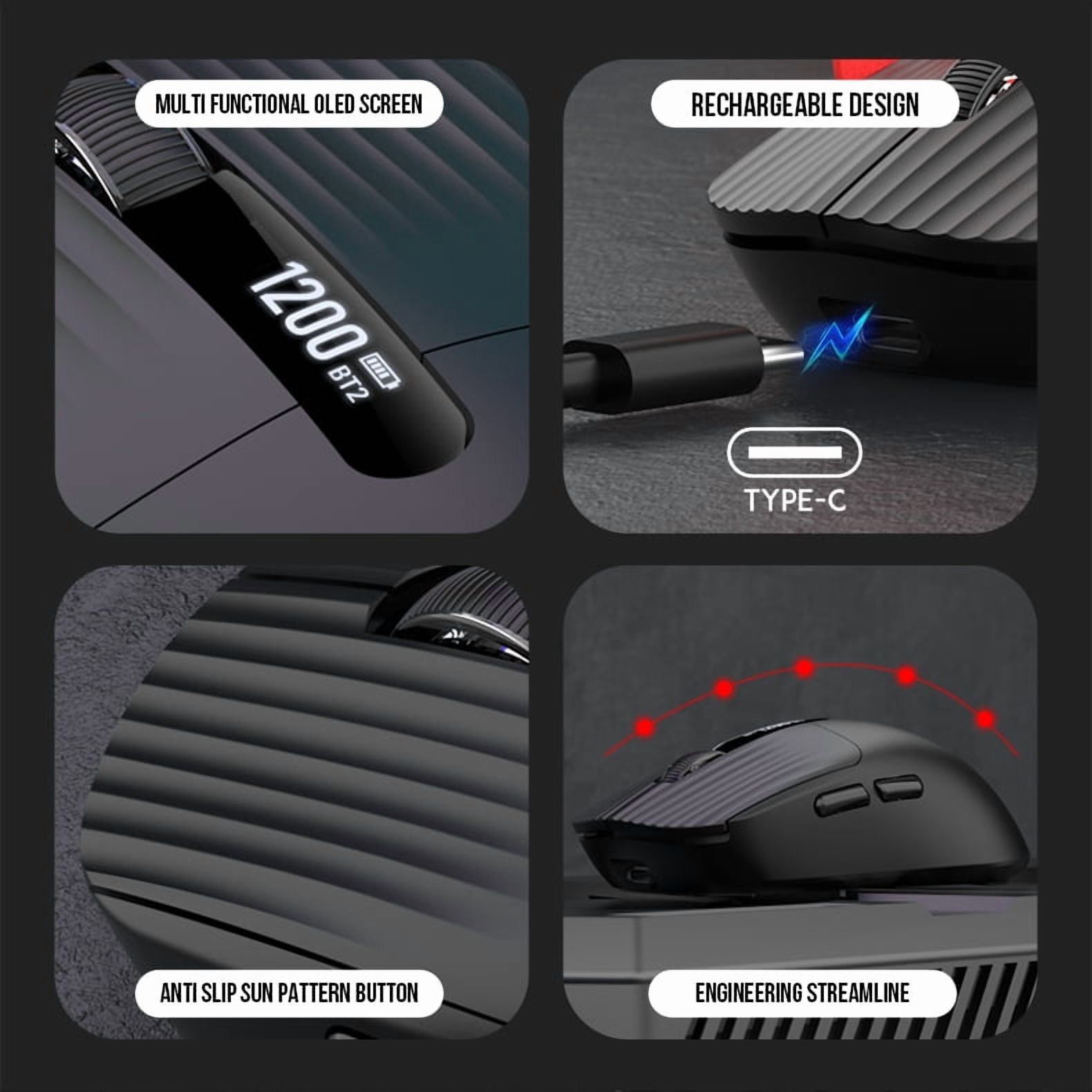 Wireless mouse, 2,4G dual-mode wireless, optical motion detection, right hand, USB C-type charging, rechargeable lithium battery, wireless mouse for office and home computers