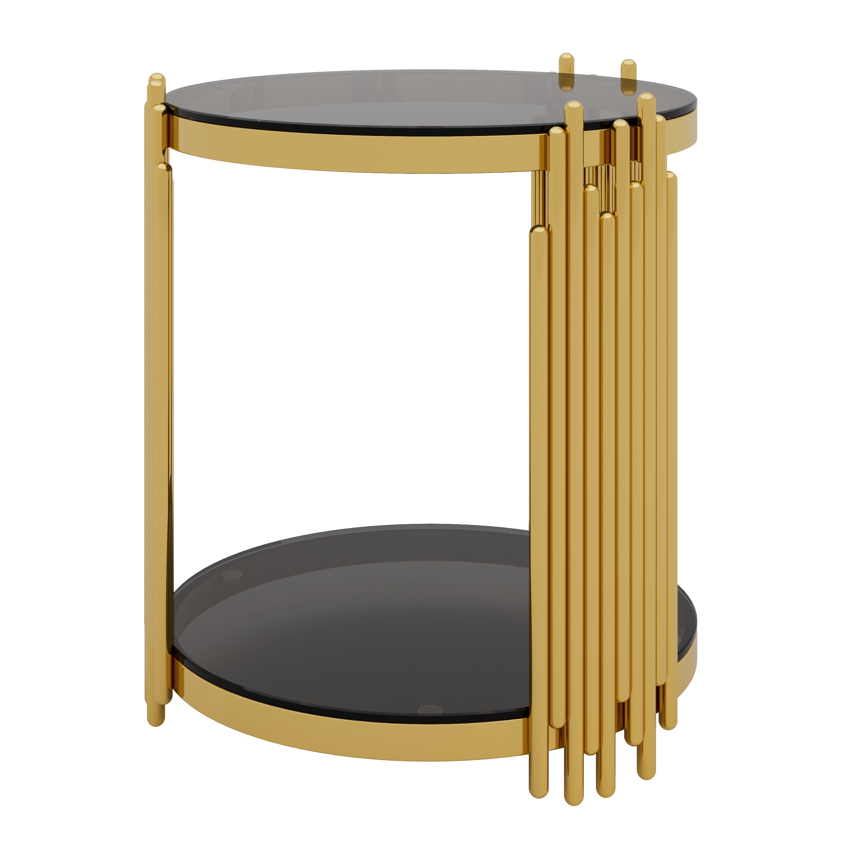 Euroco Living Room Table Set of 3 with 1 Coffee Table and 2 End Tables, Round, Tempered Glass, Asymmetrical Metal, Gold Finish & Lower Shelf, 31.5"