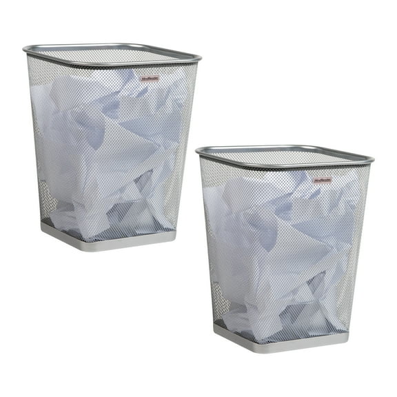 Mind Reader Mesh Trash Can, Waste Paper Basket, Square, Office, Metal, Set of 2, Silver