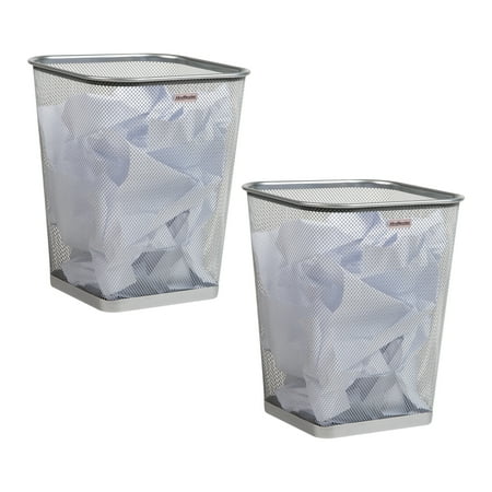 Mind Reader Mesh Trash Can, Waste Paper Basket, Square, Office, Metal, Set of 2, Silver