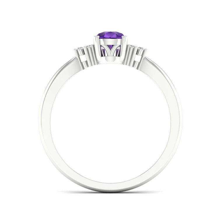 Imperial Gemstone 10K White Gold Pear Cut Amethyst 1/20 CT TW Diamond  Women's Ring