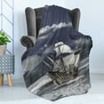 thumbnail image 4 of Landscape Soft Flannel Fleece Throw Blanket, Cloudy Sky Caribbean Pirates Ship Oil Print Like Art Image, Cozy Plush for Indoor and Outdoor Use, 50" x 70", Blue Grey Pale Grey, by Ambesonne, 4 of 5