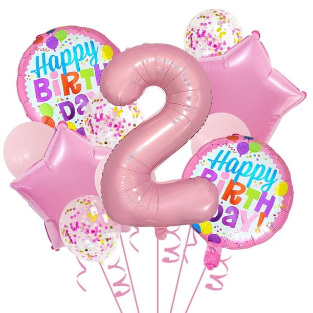 Globos de aluminio JBCAONTIA para el segundo cumpleaños, número 2, color rosa