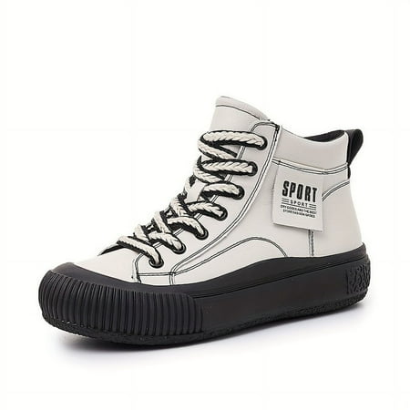 FLTHDD High-Top Sneakers for Women - Fall/Winter 2024 Fashionable Sport Shoes | Comfortable Casual Skateboarding Footwear | Genuine Cow Split Leather Upper | Breathable Fabric Lining | Durable Rubber