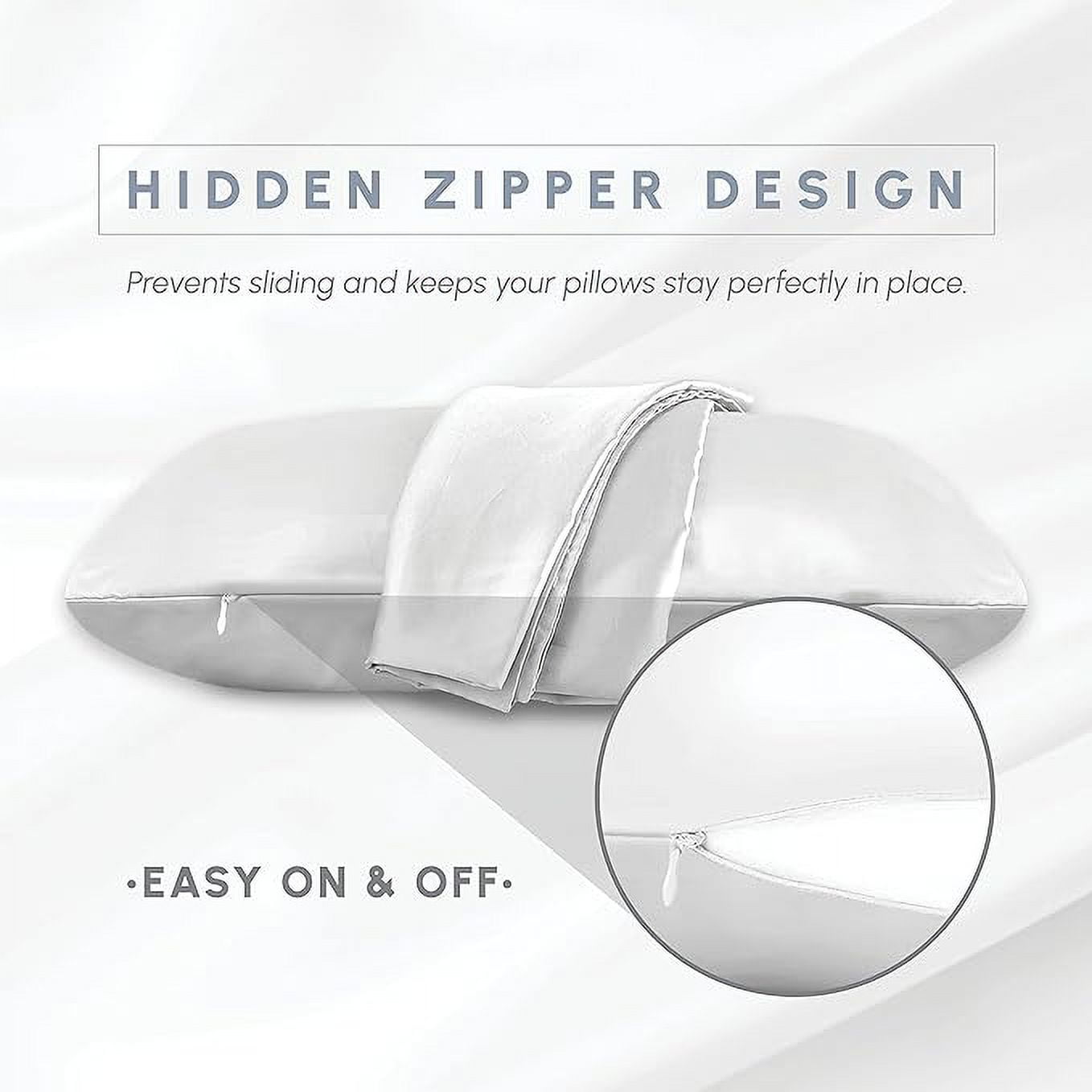 Cooling Viscose Satin Pillowcase 4-Pack Set with Hidden Zipper Closure,King, White