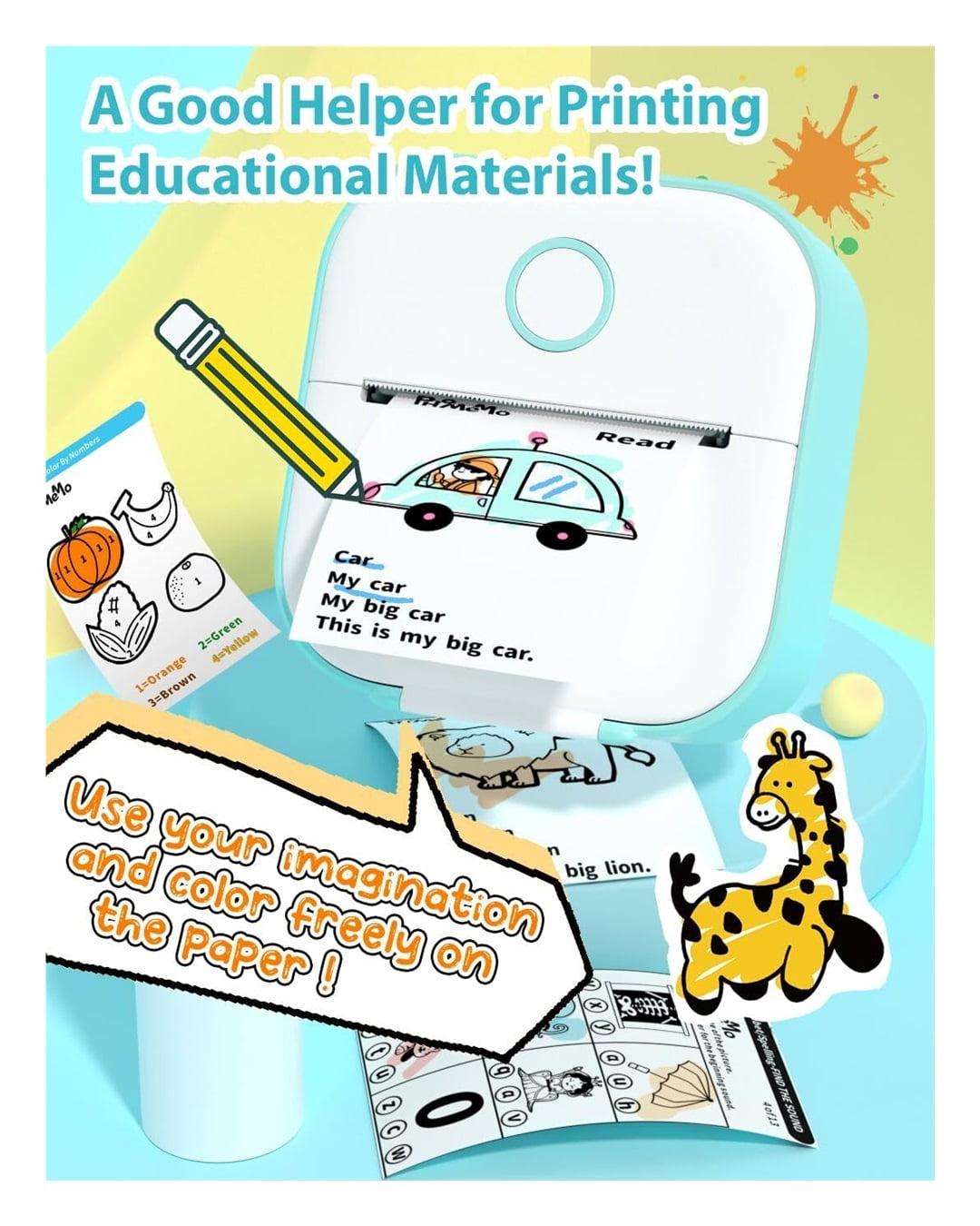 Sticker Printer- T02 Print Pods Mini Sticker Printer Maker, Inkless Machine Portable, Bluetooth Thermal Pocket Photo Maker for Study Notes, Daily, Photos, DIY