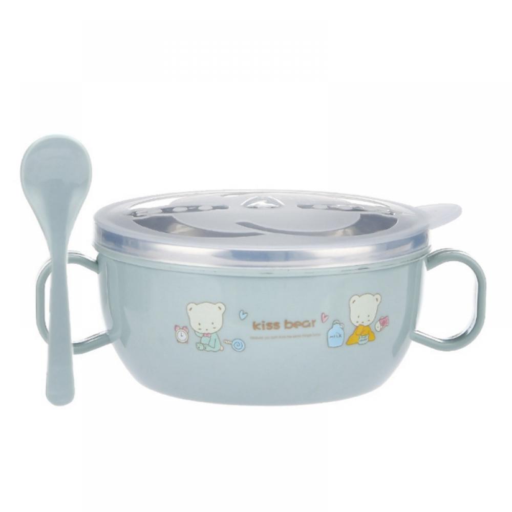 Stainless Steel Suction Bowl Supplies  Tableware set for Baby Toddler  Dining Set,Easily Cools Down Hot Baby Food,Cartoon anti-fall double-layer  insulated binaural bowl with lid spoon - Walmart.com