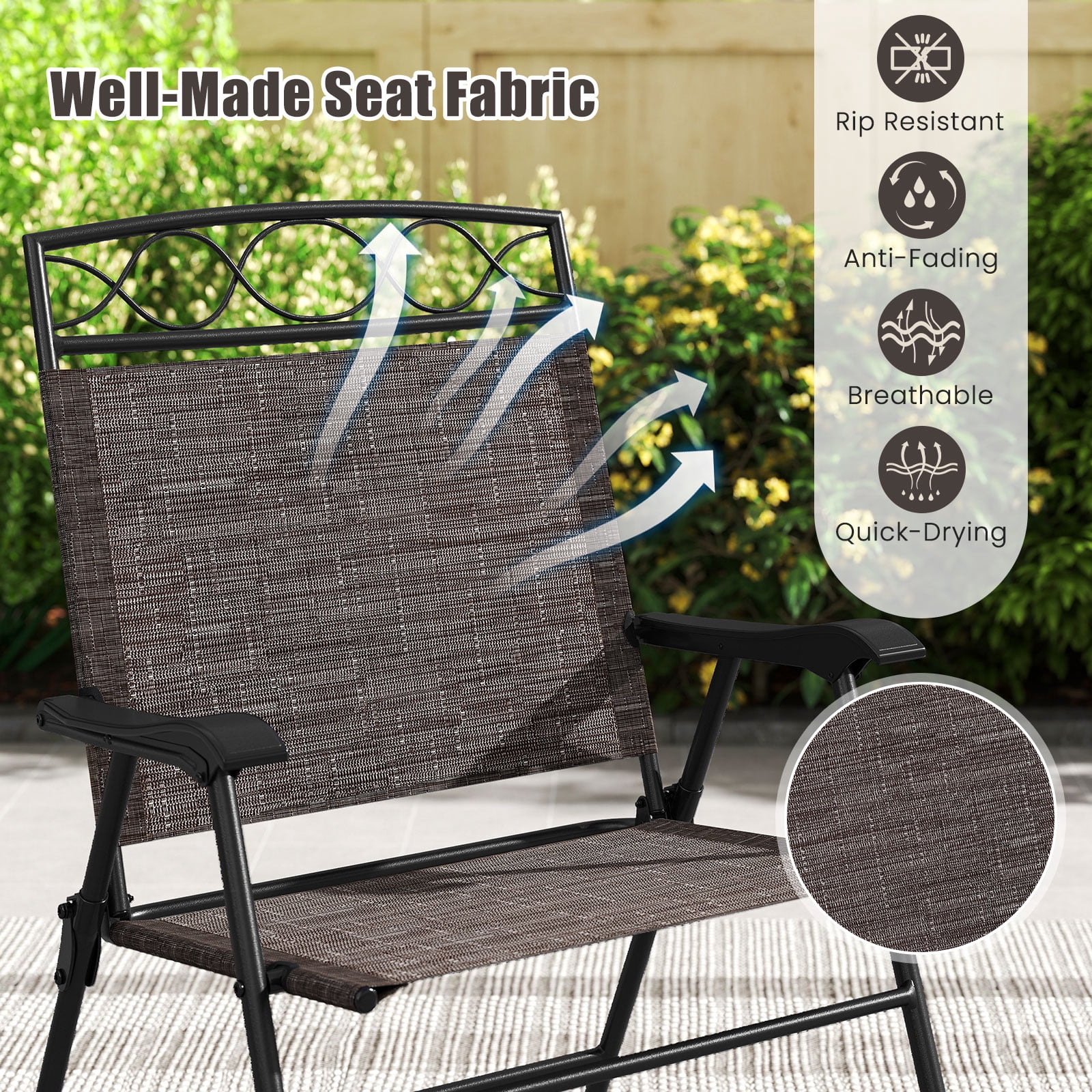 Gymax 4 Pack Patio Folding Chairs Outdoor Dining Chairs w/ Backrests & Armrests