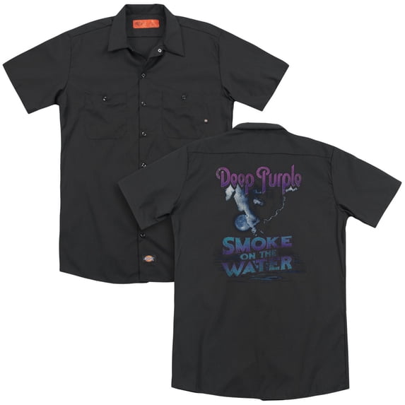 Deep Purple Smokey Water (Back Print) Adult Work Shirt Black