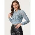 thumbnail image 3 of Chaqueta De Béisbol Causal De Manga Larga De Ganchillo Transparente De Encaje Para Mujer Negro Gris Azul L, 3 of 4