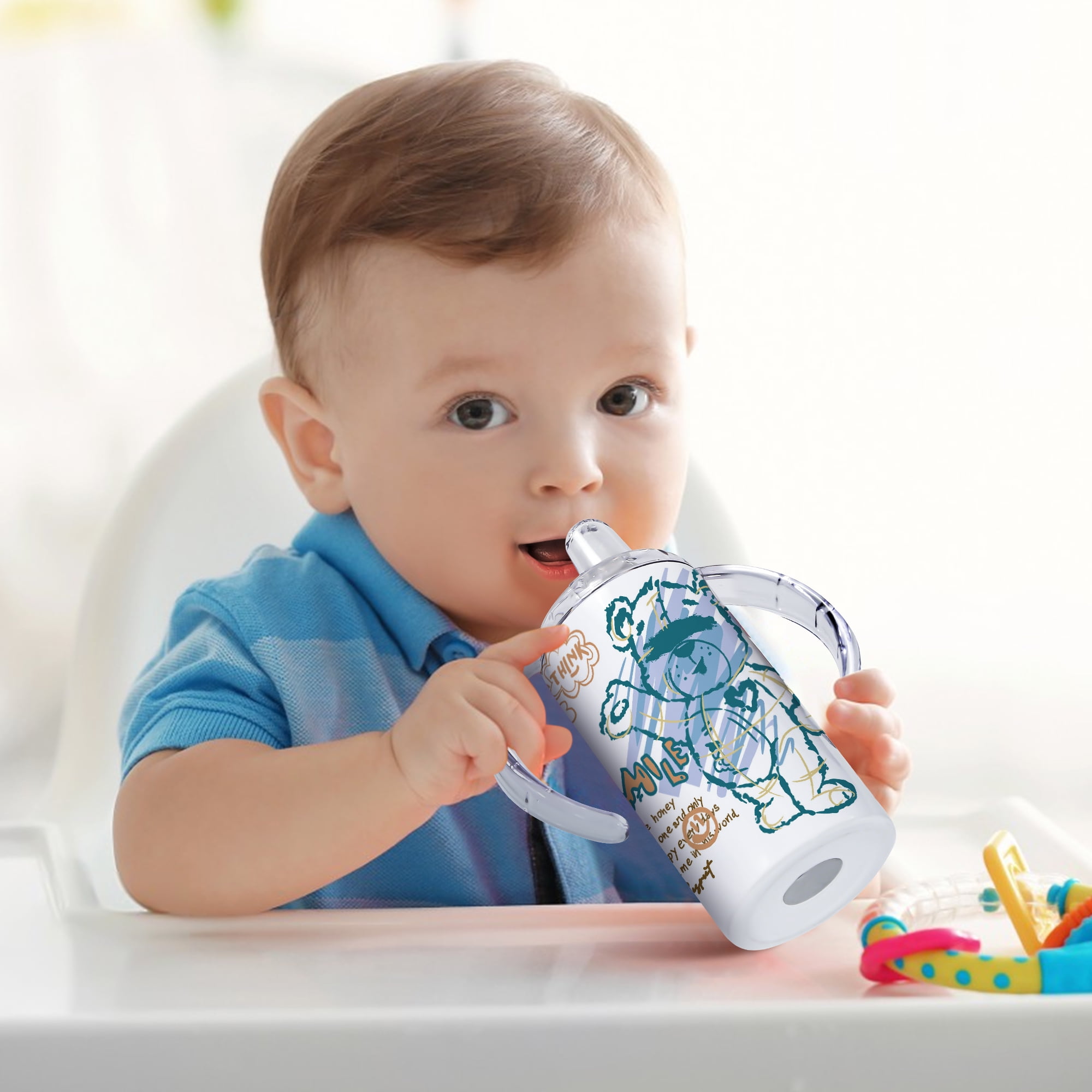 AGH Sublimation Sippy Cups Blanks Tumblers with Handles, 30 Pack 12 oz Straight Sublimation Tumblers Stainless Steel Insulated Skinny Tumblers with Splash-proof Lid, Shatterproof Water Tumbler