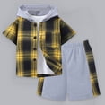 thumbnail image 2 of Tkrady Boys Clothes Spring Summer New Casual Plaid Lapel Cotton Short Sleeve Tops Hood Shorts 2 Piece Set, Sizes 2-9 Years, 2 of 7