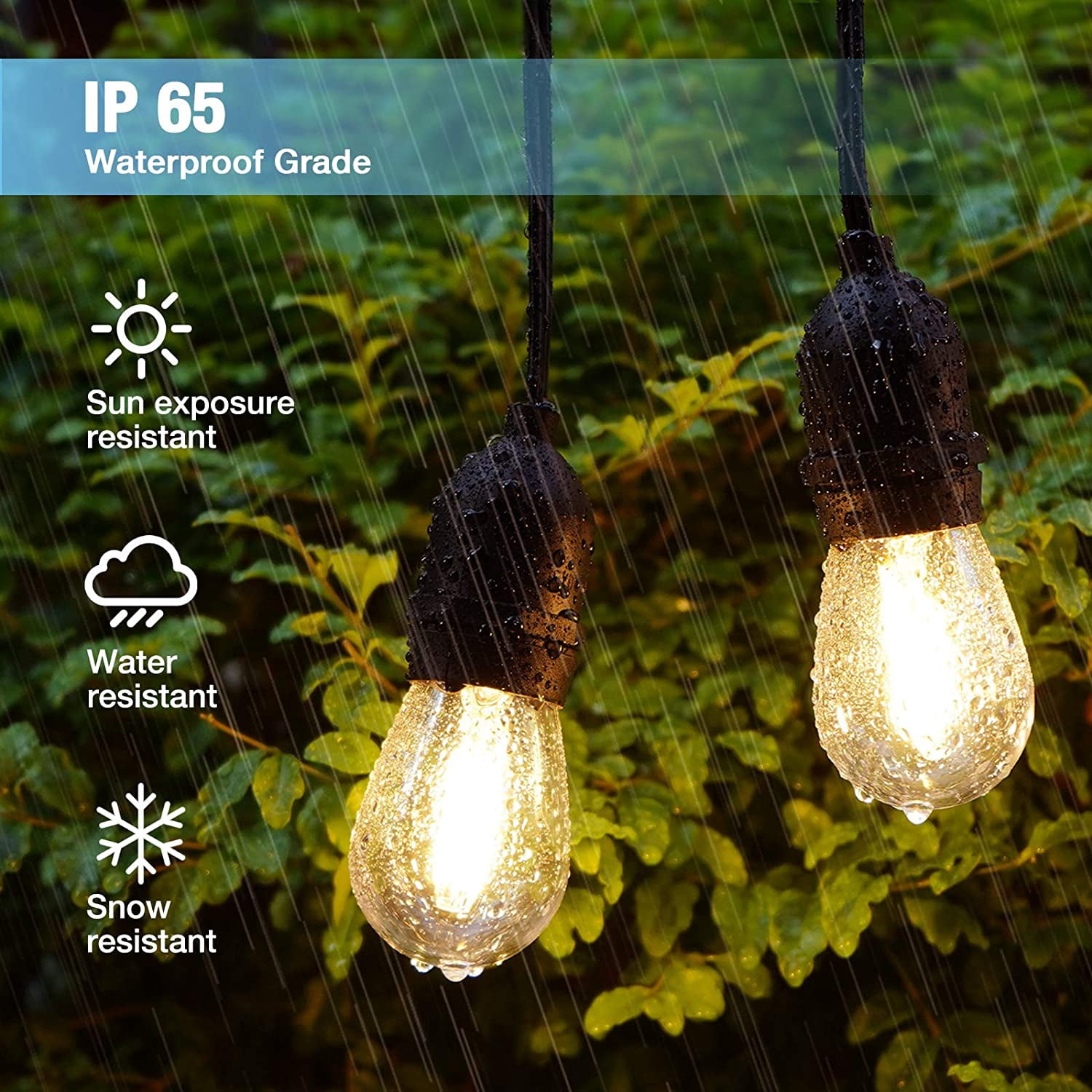 GOODSMANN LED Outdoor Low Voltage String Lights 10 Pack 12V Bulb 50 FT Hanging Waterproof