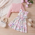 thumbnail image 5 of REDARER Girls' Flowers Print Long Sleeved Top Coat Sleeveless Bowknot Dress Two Piece Set,12-18 Months, 5 of 9