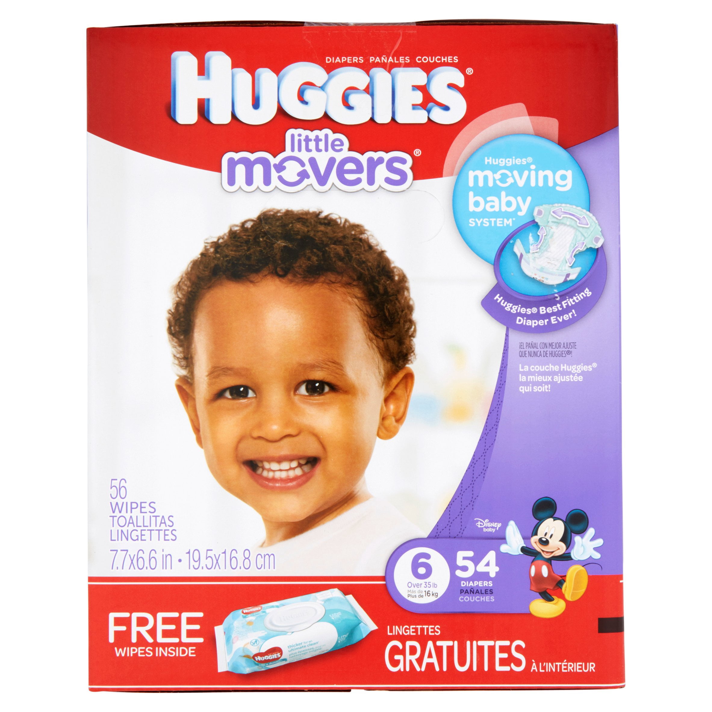 HUGGIES Little Movers Diapers Size 6, 54 Diapers + Bonus Wipes
