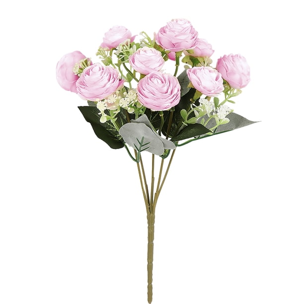 Brotes de flores de rosas artificiales Ceremonia de banquete de boda Tela de seda Ramo de flores falsas Decoración floral para el hogar, Morado claro Eigraketly HA6645-01B