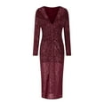 thumbnail image 6 of Zedker Dresses for Women Deep V Neck Long Sleeve Bodycon Maxi Dress Wedding Guest Cocktail Dresses Plus Size Red S, 6 of 6