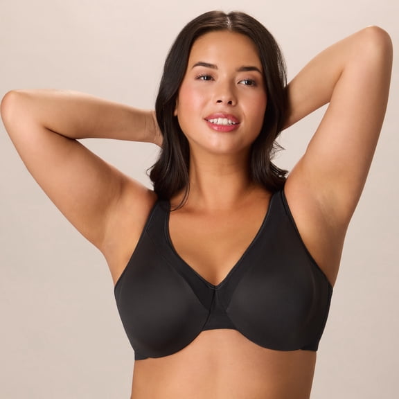 Playtex Underwire Bra Minimizer Smoothing Adjustable Bust-Reducing Comfortable Bra Moisture-Wicking Dressed In Black 42D