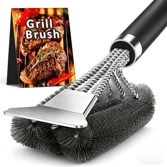 Grill Brush and Scraper, 18" Handle BBQ Grill Brush for Outdoor Grill,Tightly-Woven 3 in 1 Wire Bristles, Extra Strong Grill Cleaner Accessories for Grill/Smoker/Gas/Charcoal Grill cleaning