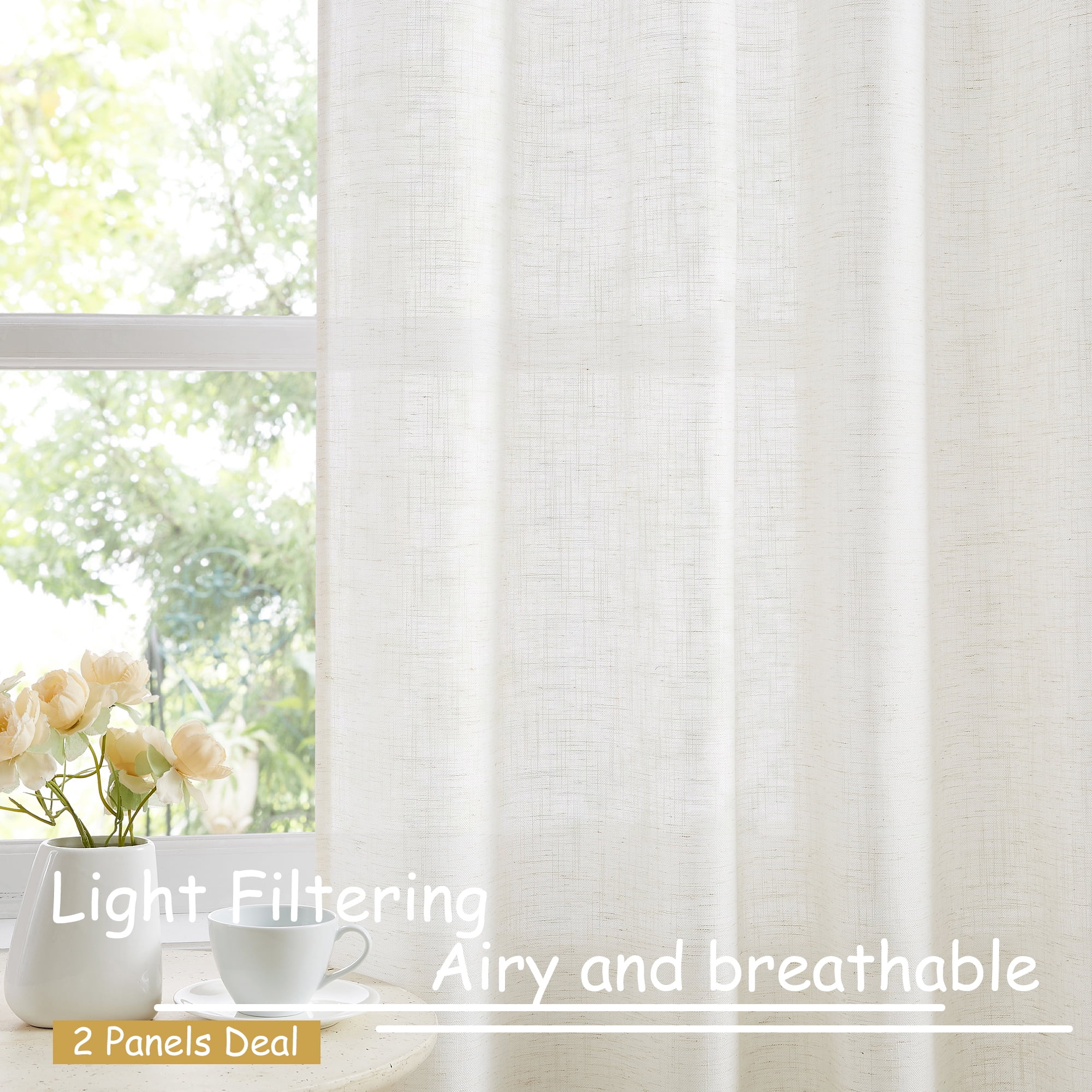 Exultantex 52"x84" Burlap Curtains Natural White Sheer-Linen Look for Living Room & Bedroom,2pcs,Grommet Top