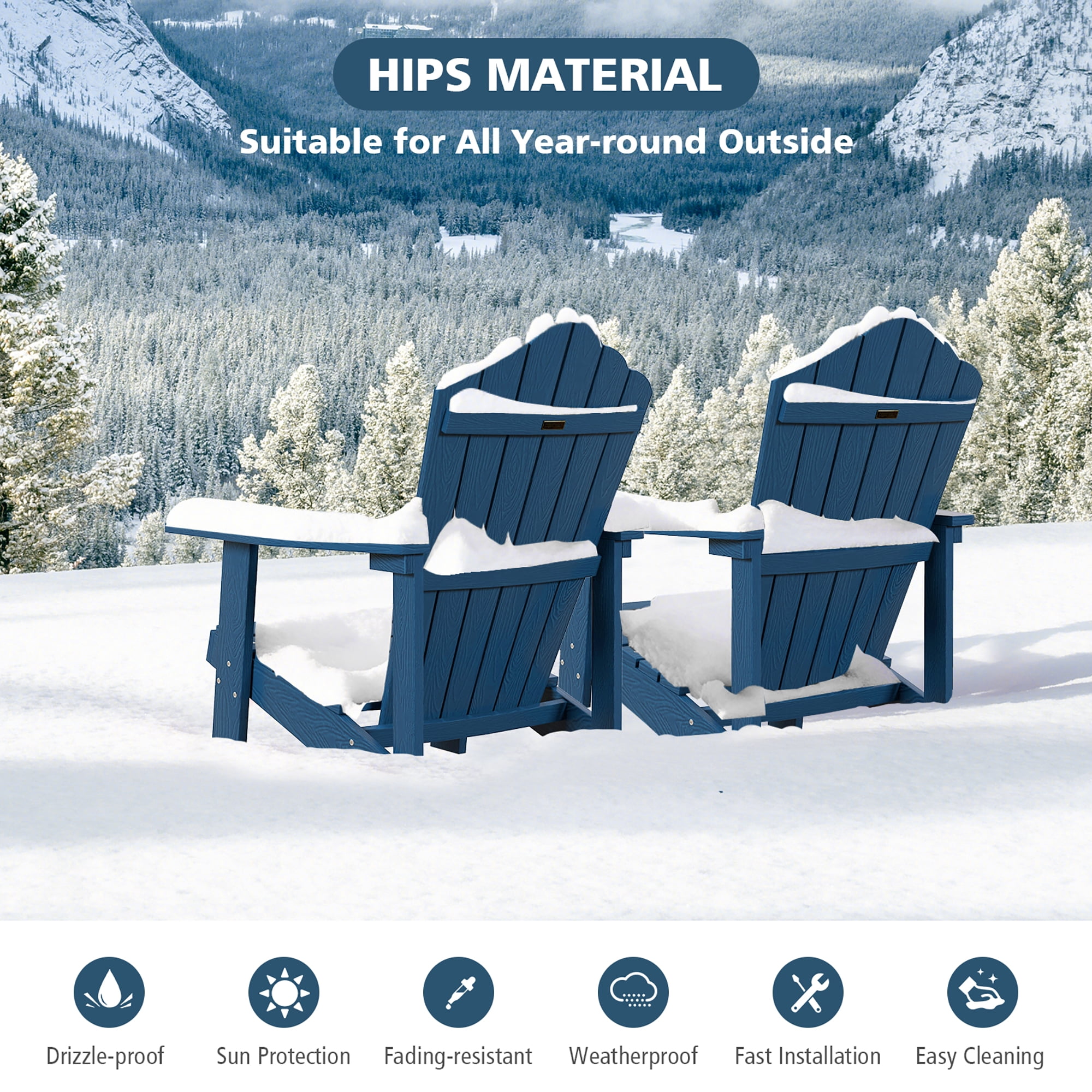 Gymax Patio HIPS Outdoor Weather Resistant Slatted Chair Adirondack Chair w/ Cup Holder Navy