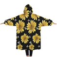thumbnail image 2 of Oversized Wearable Blanket Hoodie,Black Bee Yellow Flower Pattern Sherpa Blanket Hoodie with Super Pockets,Super Warm Fuzzy Pullover for Women & Men, 2 of 6