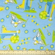 RTC Fabrics 43" 100% Cotton and Flannel Zebra Sewing & Crafting Fabrics, 8 yd By the Bolt, Blue, Green and Yellow