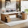 thumbnail image 6 of Tribesigns 85.8" L-Shaped Executive Desk, Extra Large Office Desk with File Drawers, Modern Business Furniture with Door Cabinet, Shelves for Home Office, White & Brown, 6 of 6