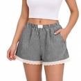 thumbnail image 5 of Fmbrln Womens Summer Shorts Elastic Waist Lace Patchwork Striped Shorts Casual Loose Comfy Home Shorts with Pockets, 5 of 5