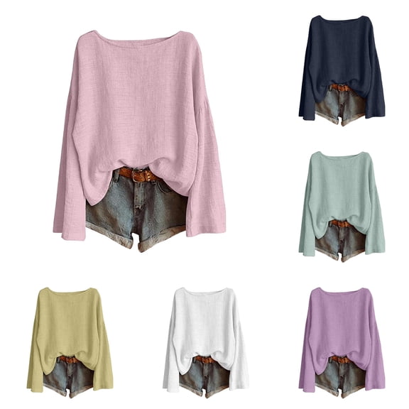 Yuhangmm Womens T Shirts, Summer Boat Neck Long Sleeve Oversized Casual Loose Fit Tunic Yoga Shirts Women Pink XXL