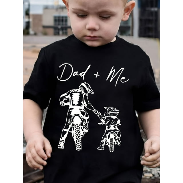 Boy's Summer Casual Short Sleeve T-Shirt - DAD + ME & Motorbike Riders Print Cool Comfy Engaging Visuals Tee Gift