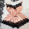 thumbnail image 4 of Conjunto de pijama de satén elástico con cuello en v para mujer, lencería Sexy de encaje con lazo, pantalones cortos para dormir, ropa de dormir, novedad, 4 of 4
