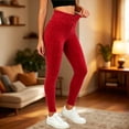 thumbnail image 2 of TEAJOPSUU Womens High Waist Ribbed Leggings Button Front Slim Fit Stretchy Yoga Pants Fall Winter Warm Knitted Tummy Control Leggings Red, 2 of 5