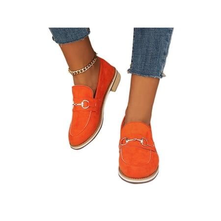 

Fangasis Womens Casual Shoes Slip On Loafers Comfort Flats Ladies Leather Shoe Work Fashion Non-Slip Orange Red 7.5