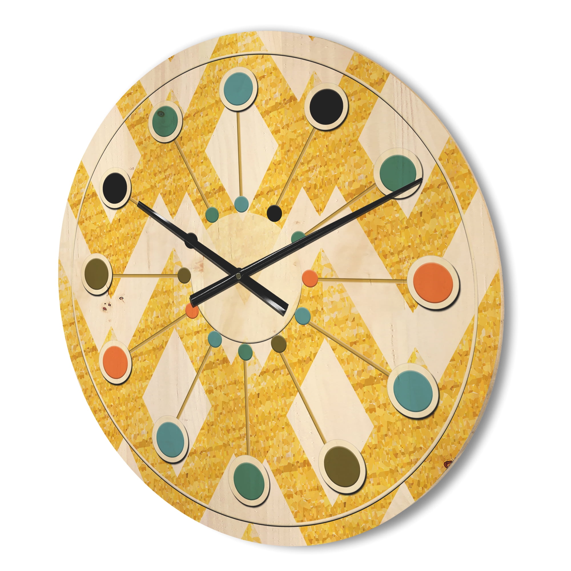 Designart 'Gold Glittering Lines Retro Pattern' Mid-Century Modern Wood Wall Clock