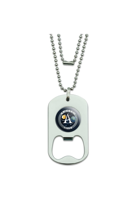 NASA Apollo Space Program Patch Military Dog Tag Bottle Opener Pendant