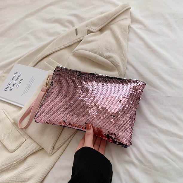 Mujeres Bolso de muñeca elegante Bolso de embrague con muñeca brillante Bolsa de fiesta de mano de lentejuelas (rosa)