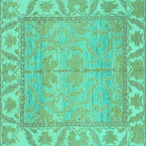 Ahgly Company Indoor Square Oriental Turquoise Blue Traditional Area Rugs, 4' Square