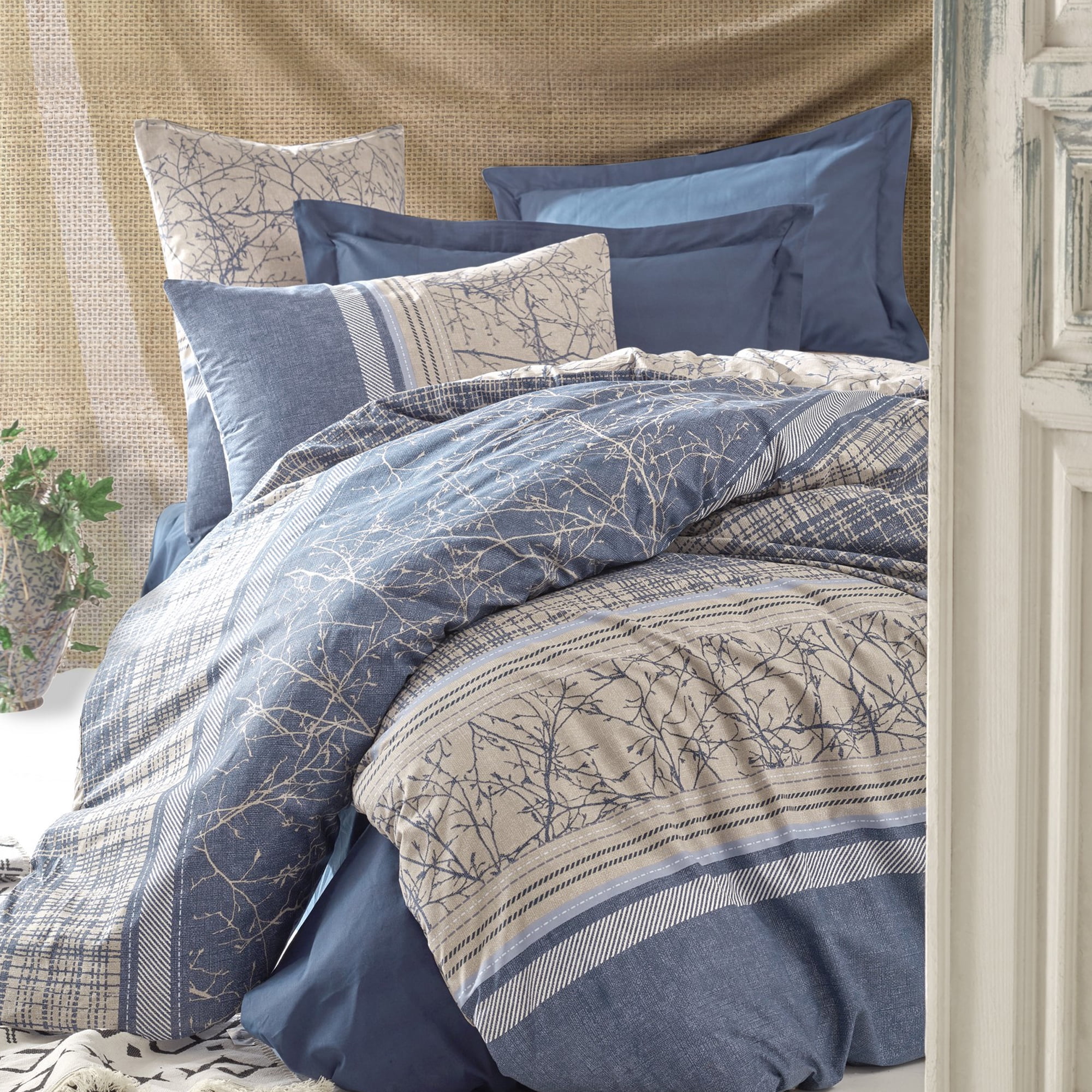SUSSEXHOME Blue Fall Duvet Cover Set, 100 High Quality Turkish Cotton