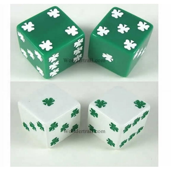 Lucky Dice Green and White D6 25mm (1in) Pack of 24 pair of Dice Koplow Games