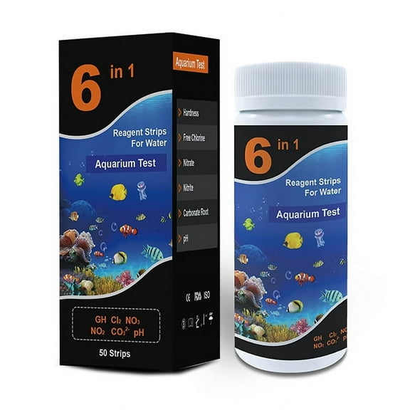 50PCS Test Strips,6 in 1 Aquarium Test Strips,Aquarium Test Kit for Freshwater Aquarium,Aquarium Test Strips for Testing PH Nitrite Nitrate Chlorine General & Carbonate Hardness