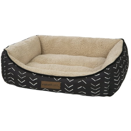 Vibrant Life Luxe Cuddler Medium Mattress Edition Cuddler Dog Bed, Black Mudcloth