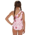 thumbnail image 2 of Jiueut Pink Cherry Blossom Print Girls Swimsuit with Adjustable Straps One Piece Bathing Suit with Cover Up Skirt Cut Out Girls' Swimwear 7-8 Years, 2 of 7