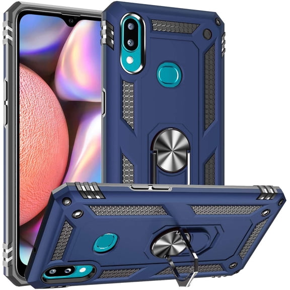 case Compatible for Galaxy A10S, Dual Layer Shockproof Protective Phone Case with Rotation Ring Kickstand for Samsung Galaxy A10S Navy Blue