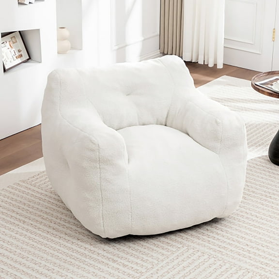 Kosynda Bean Bag Sofa Chair with Armrests Stuffed High-Density Foam for Adults in Living Room, Bedroom, Reading, white