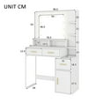 thumbnail image 7 of Vanity Table with LED Lights, Makeup Vanity Set with 3 drawers and 1 cabinet & Open Shelves, Dressing Table with Mirror for Bedroom, White Vanity Desk with Storage Cabinet, Gold Handles, 7 of 7