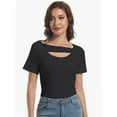 thumbnail image 2 of Womens Summer Short Sleeve T Shirts Slim Fit One Piece Cutout Scoop Neck Going Out Date Night Tops, 2 of 6