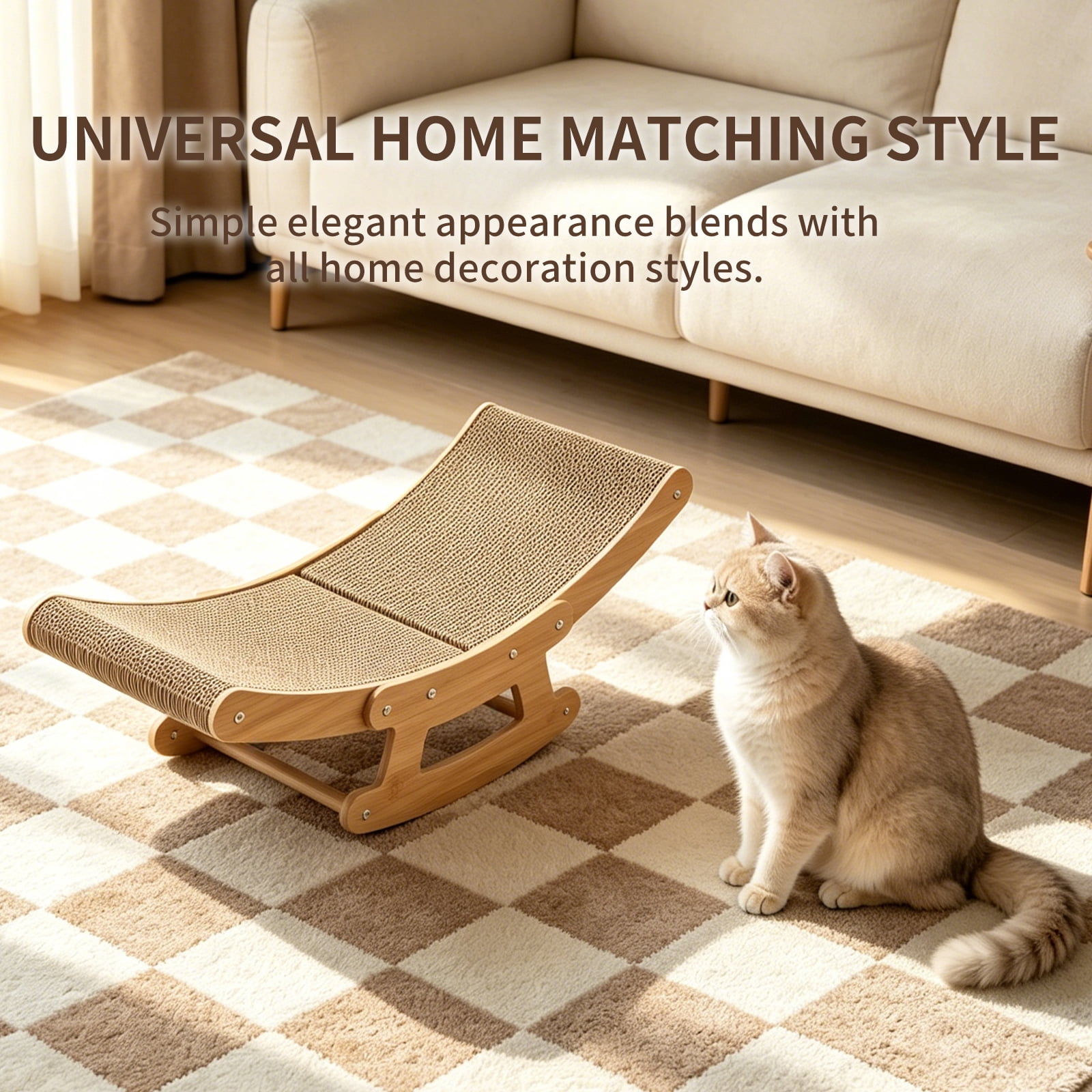 Cat Scratching Rocking Chair Toy with Stable Base, Large Corrugated Cardboard Cat Scratcher Lounger Bed for Indoor Kitten Small Cats, Wear Resistant Claw Grinding Scratch Pad, 60*25cm